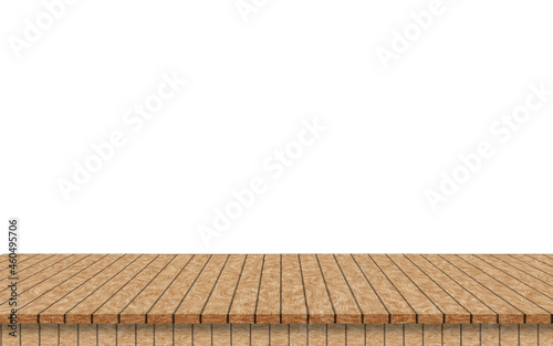 empty wooden tabletop isolated on white background  mock-up your products.