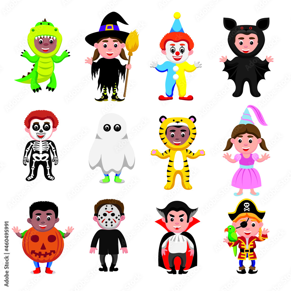 cartoon illustration set of a children wearing halloween costumes cartoon illustration set of a children wearing halloween costumes