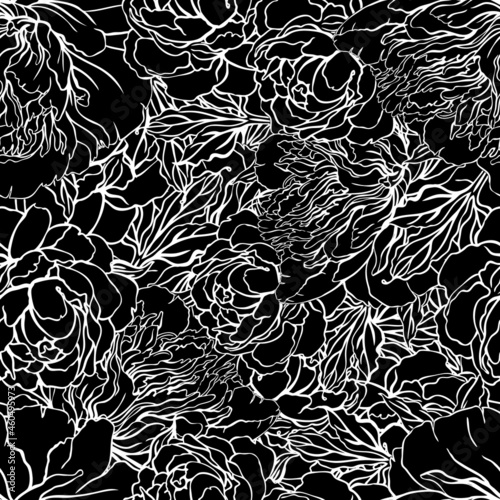 Beautiful peony seamless pattern design for retro wallpapers. Enchanted Vinta...