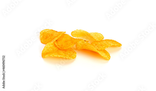 Potato chips isolated on white background.