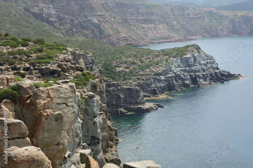 Cliff in western part of Sardinia. Cliff characterized by volcanic rocks to the west of the island of San Pietro. Sardinia