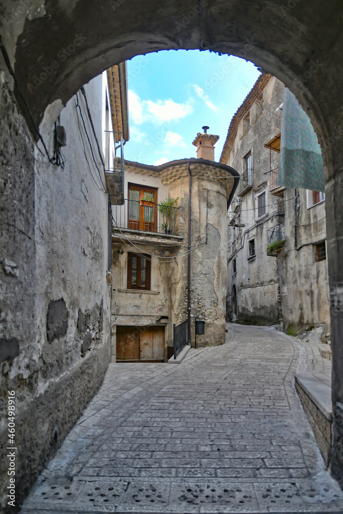 A narrow street of Cusano Mutri, a medieval town of Benevento province, Italy.