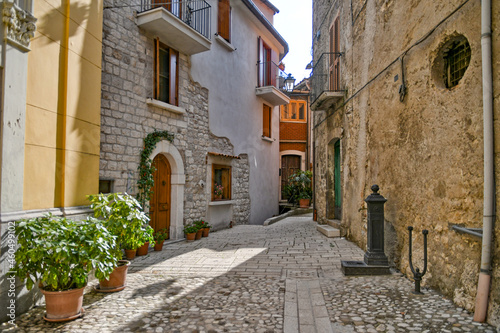 Fototapeta Naklejka Na Ścianę i Meble -  A narrow street of Cusano Mutri, a medieval town of Benevento province, Italy.
