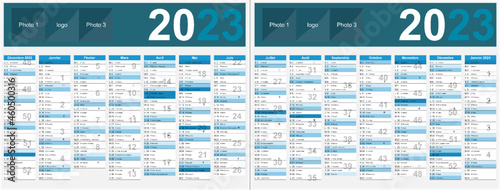 Calendrier 2023 14 mois au format 320 x 420 mm recto verso entièrement modifiable via calques et texte arial