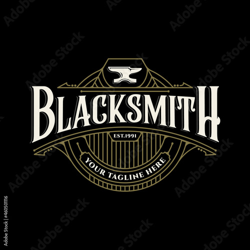 blacksmith anvil logo vintage vector logo illustration template icon design. workshop metal industry for professional worker with typography retro badge style