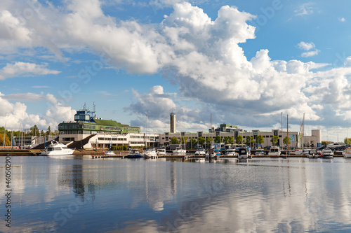 TALLINN, ESTONIA - NOV 2, 2020: Tallinn Olympic Sailing Centre in Pirita. Center was built for the Olympic Games in 1980