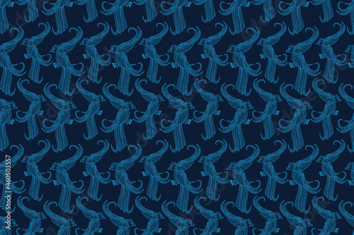 Seamless pattern with phoenix vector Illustration, Indonesian batik motif