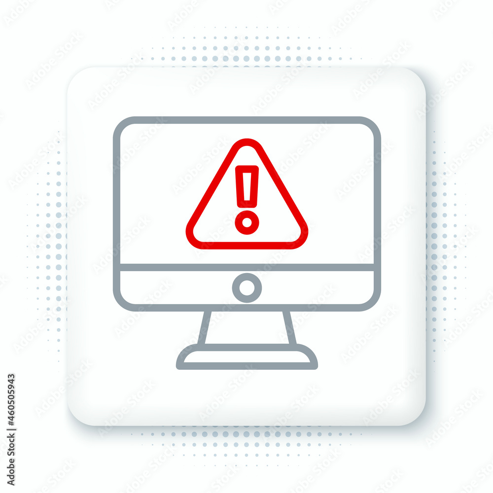 Line Computer monitor with exclamation mark icon isolated on white background. Alert message smartphone notification. Colorful outline concept. Vector Line Computer monitor with exclamation mark icon isolated on white background. Alert message smartphone notification. Colorful outline concept. Vector