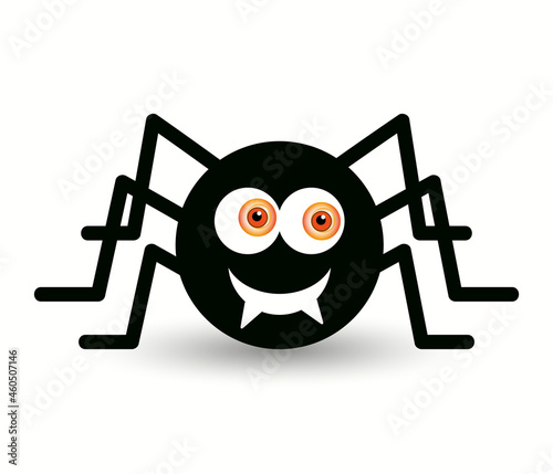 Black cartoon spider for happy halloween moment isolated on white background.