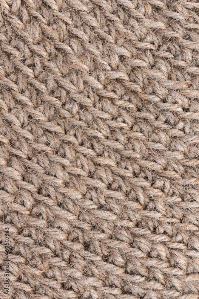 Jute knitted fabric and jute babina yarn, close-up Jute knitted fabric and jute babina yarn, close-up