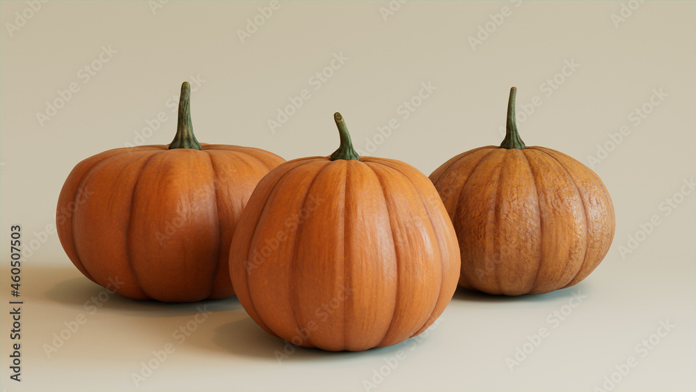Three Pumpkins on a Grey colored background. Autumn themed Wallpaper. Three Pumpkins on a Grey colored background. Autumn themed Wallpaper.