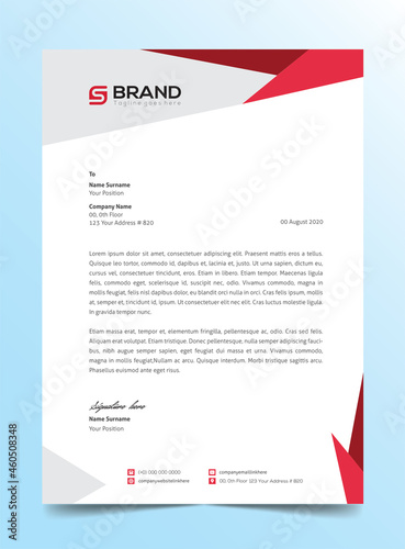 red color corporate creative modern letterhead design template with red and gray color