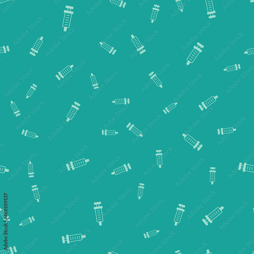 Green Syringe icon isolated seamless pattern on green background. Syringe for vaccine, vaccination, injection, flu shot. Medical equipment. Vector Green Syringe icon isolated seamless pattern on green background. Syringe for vaccine, vaccination, injection, flu shot. Medical equipment. Vector