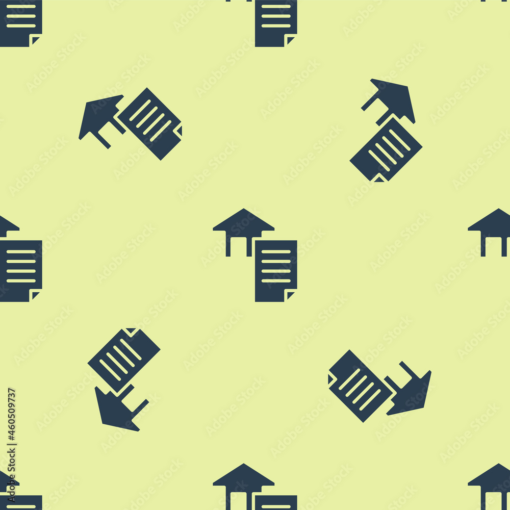 Blue House contract icon isolated seamless pattern on yellow background. Contract creation service, document formation, application form composition. Vector Blue House contract icon isolated seamless pattern on yellow background. Contract creation service, document formation, application form composition. Vector