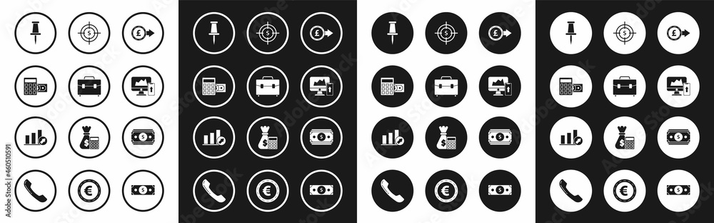 Set Coin money with pound sterling symbol, Target, Stacks paper cash and Presentation financial graph, schedule, chart, diagram, infographic, pie icon. Vector Set Coin money with pound sterling symbol, Target, Stacks paper cash and Presentation financial graph, schedule, chart, diagram, infographic, pie icon. Vector