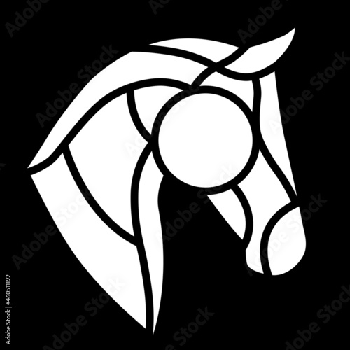 Horse or pony head silhouette white on black. Equine vector logo. Vector equestrian illustration. Hand drawn trend style. For web or print art cartoon symbol.