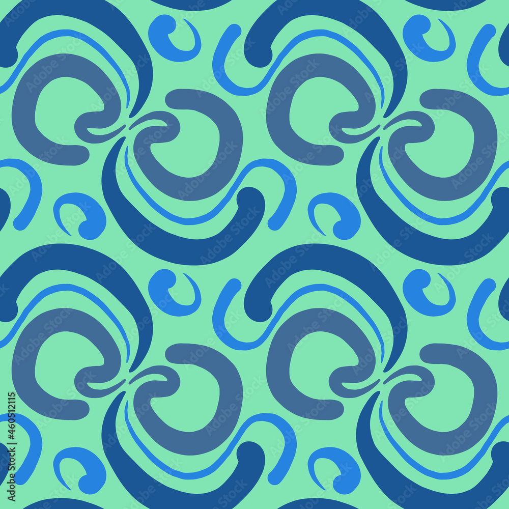 Seamless background with blue ornament, geometric shapes, swirls and lines. Seamless background with blue ornament, geometric shapes, swirls and lines.