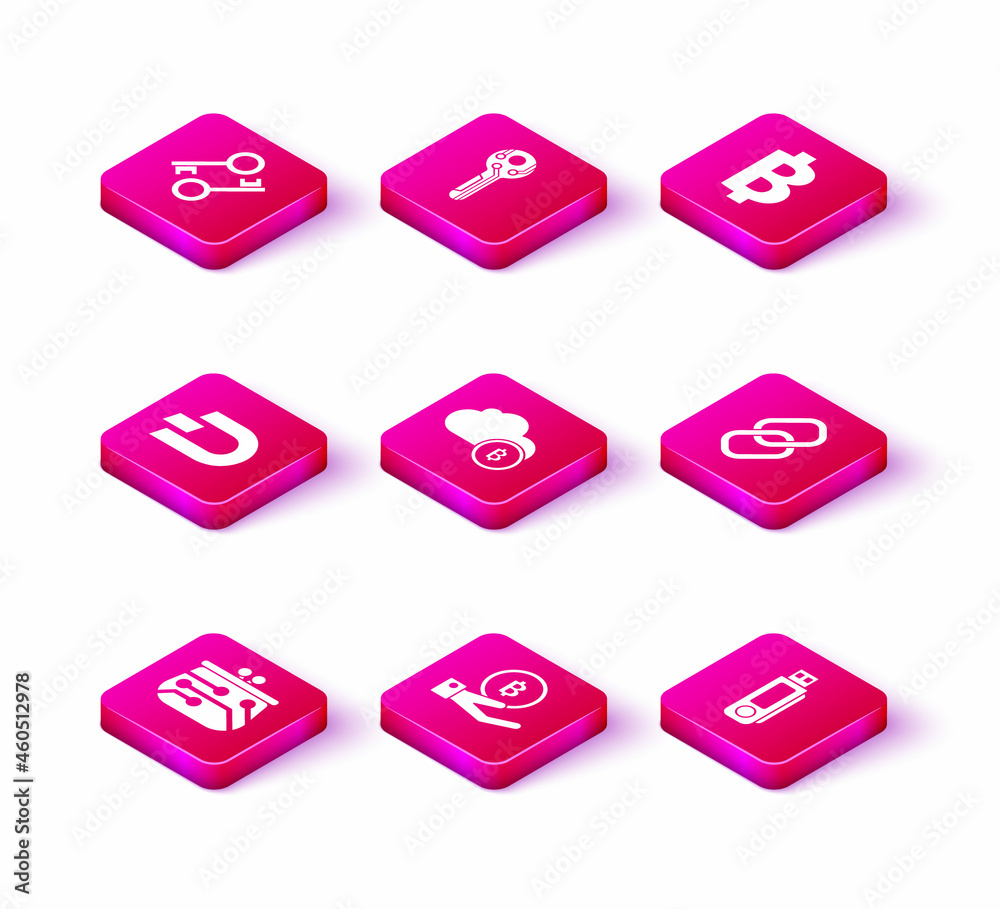 Set Cryptocurrency wallet, Hand holding Bitcoin, Dash, cloud mining, USB flash drive, Chain link, and key icon. Vector Set Cryptocurrency wallet, Hand holding Bitcoin, Dash, cloud mining, USB flash drive, Chain link, and key icon. Vector