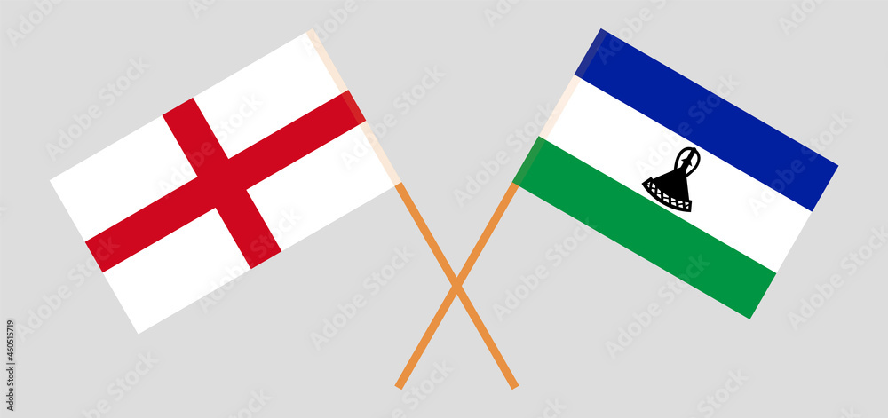 Crossed flags of England and Kingdom of Lesotho. Official colors. Correct proportion