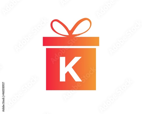 Letter K Gift Box Shape Logo. Colorful Gift Logo Template On K Letter. Giftbox Package Store, Shop Icon Design