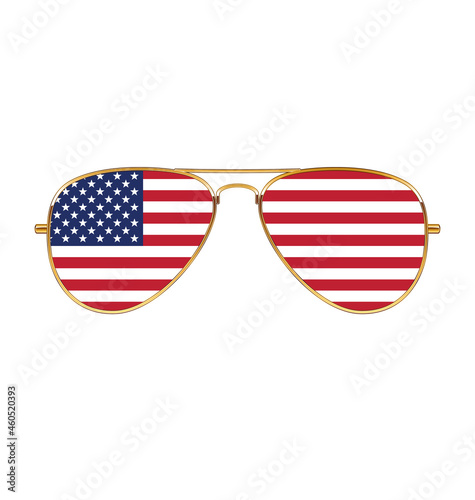 Fototapet cool gold rim aviator sunglasses with usa flag