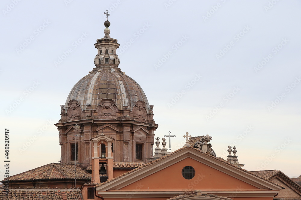 San Giuseppe dei Falegnami Church Close Up with Dome in Rome, Italy