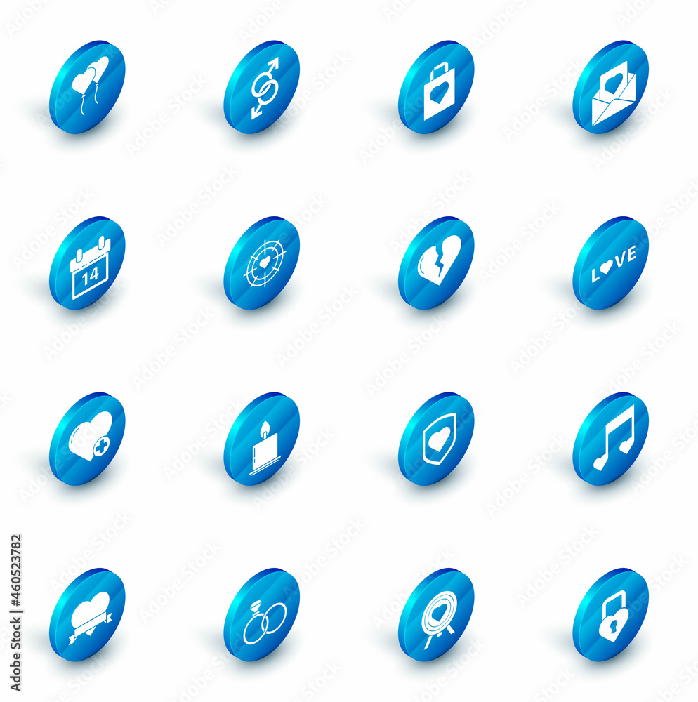 Set Male gender symbol, Shopping bag with heart, Envelope, Calendar February 14, Heart, the center of darts target aim, Love text and Broken or divorce icon. Vector Set Male gender symbol, Shopping bag with heart, Envelope, Calendar February 14, Heart, the center of darts target aim, Love text and Broken or divorce icon. Vector