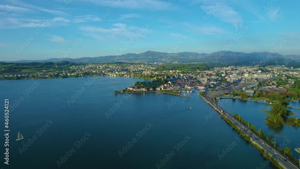 Aerial view around the city Rapperswil-Jona in Switzerland on a sunny afternoon. Aerial view around the city Rapperswil-Jona in Switzerland on a sunny afternoon.