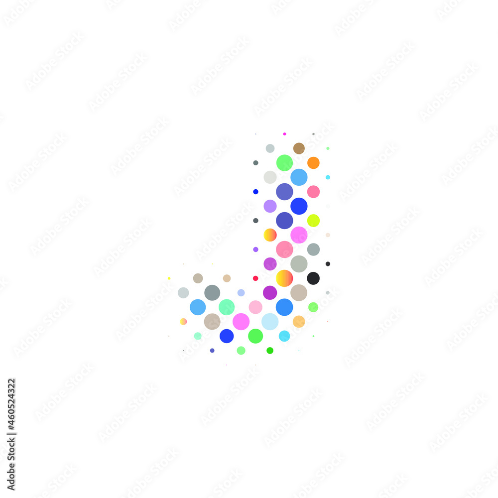 Letter J logo. Dots logo, dotted shape logotype vector design. colorful J letter logo in halftone dots style