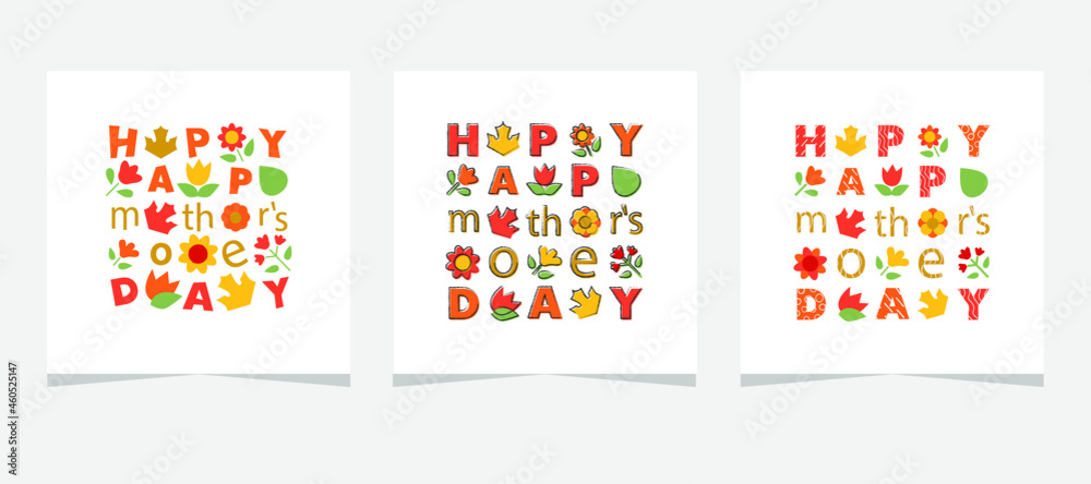 Happy Mothers Day greeting cards. Set of Happy Mothers Day lettering greeting cards with Flowers. Can be used for banner, poster, card, postcard and printable. Vector illustration.
