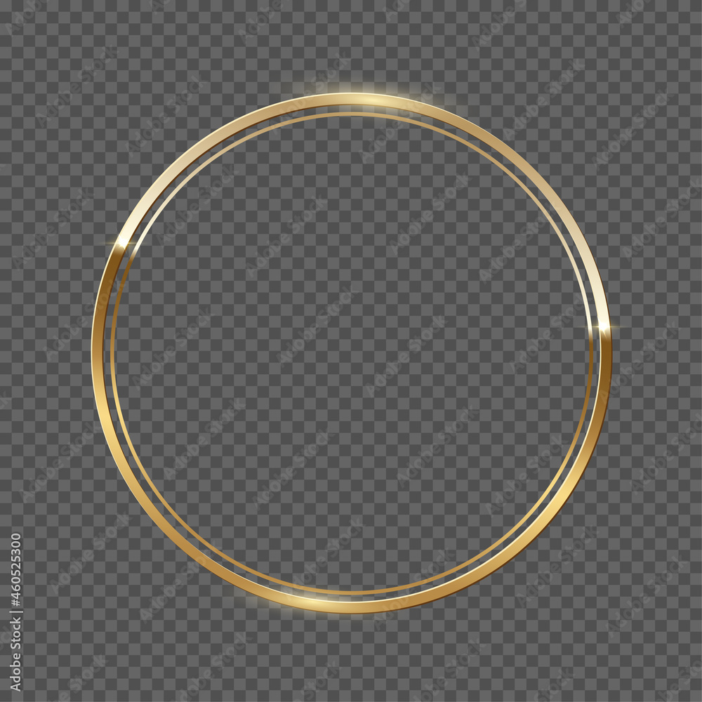 Double golden frame with circle shape vector illustration. Realistic 3d elegant golden award lines with glitter, classic geometric presentation, painting frame isolated on transparent background. Double golden frame with circle shape vector illustration. Realistic 3d elegant golden award lines with glitter, classic geometric presentation, painting frame isolated on transparent background.