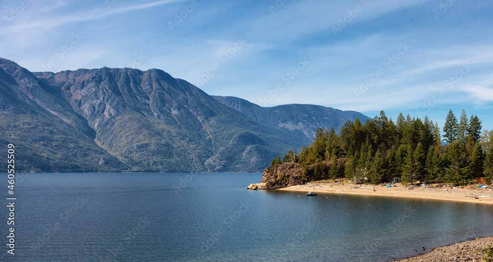 Scenic View of Kootenay Lake. Sunny Fall Season Day. British Columbia, Canada.