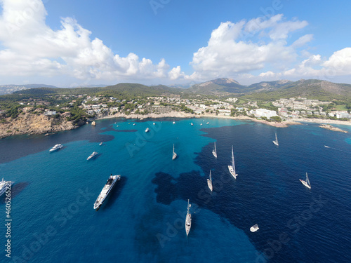 seacoast of the beach in mallorca with beaturiful view of the sea. Sea view of turquoise colour. Concept of summer, travel, relax and enjoy