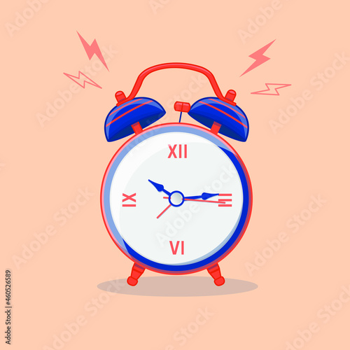 Classic style alarm clock illustration in blue and orange