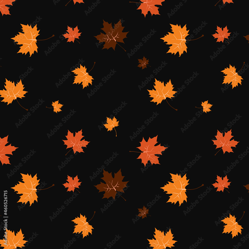Pattern autumn Maple Leaf yellow, orange and brown on a black background Pattern autumn Maple Leaf yellow, orange and brown on a black background