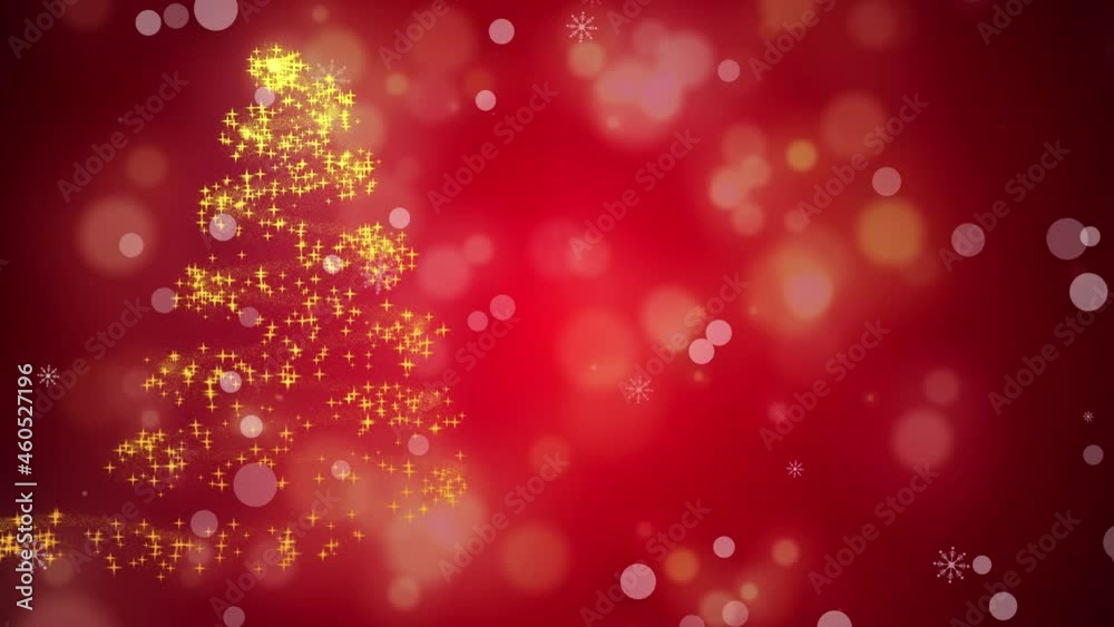 Animation of christmas tree over snow falling on red background Animation of christmas tree over snow falling on red background