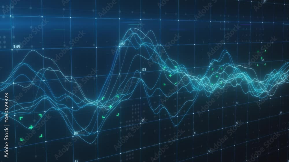 Wave stock markets blue chart 3d loop animation. Different market situation, rising business and financial graph, economy data diagram and money investment analysis loopable and abstract concept.