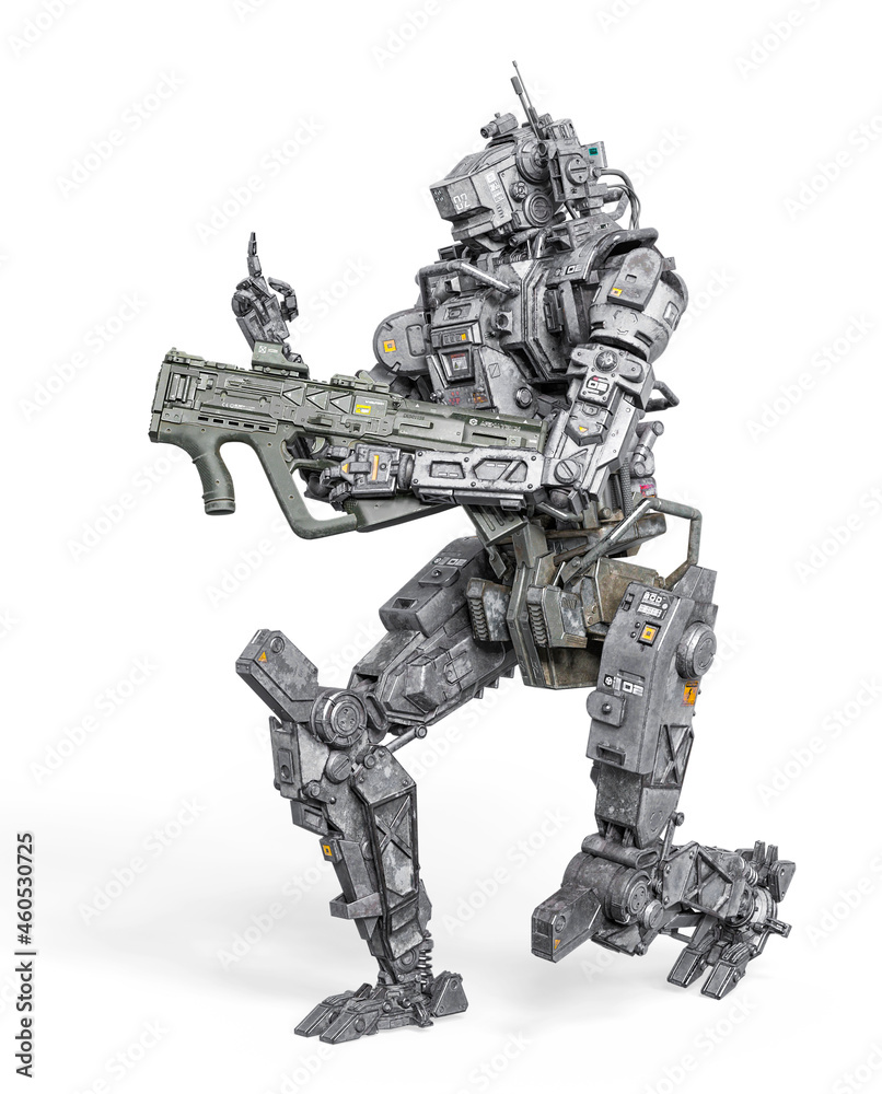 super droid is running and holding a cyberpunk sniper rifle super droid is running and holding a cyberpunk sniper rifle