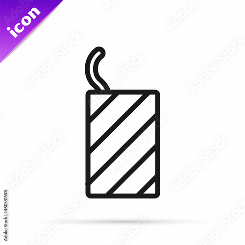 Black line Firework rocket icon isolated on white background. Concept of fun party. Explosive pyrotechnic symbol. Vector