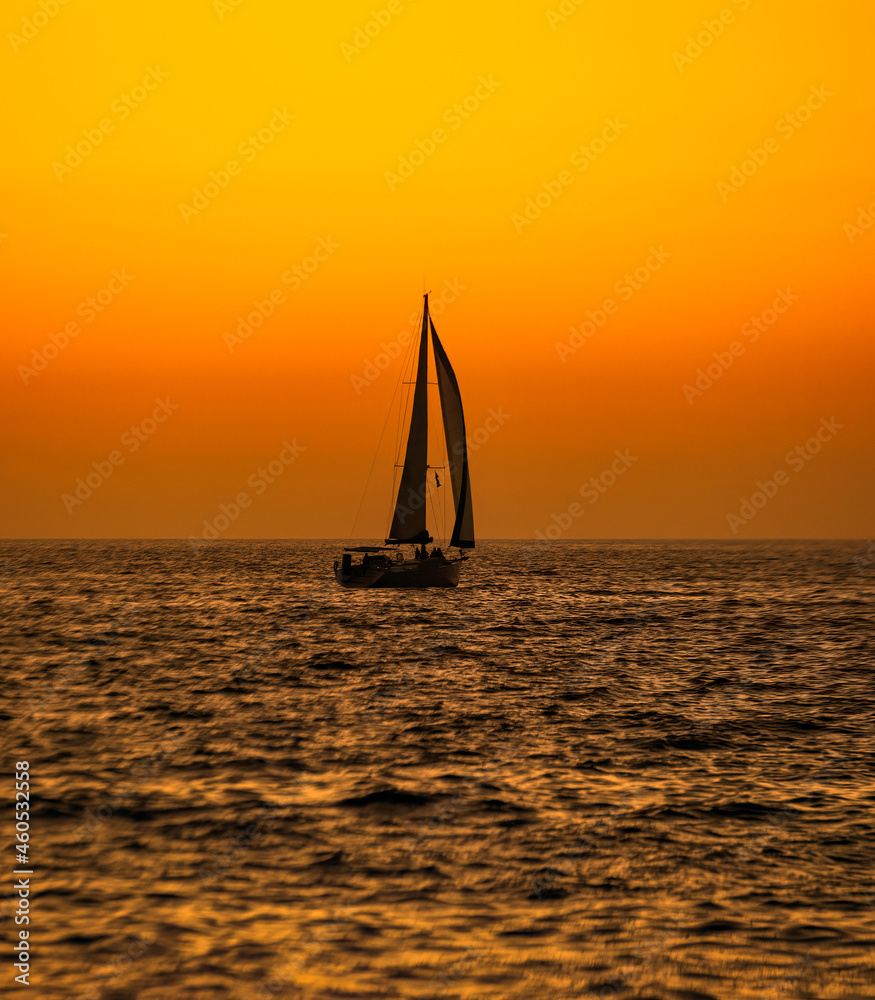 Sailboat Silhouette Ocean Sunset Vertical
