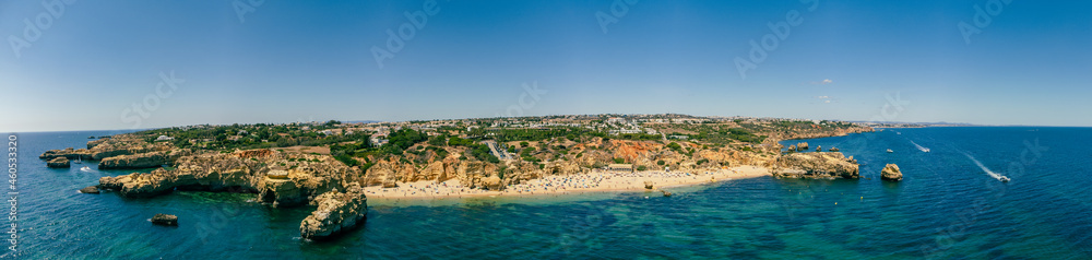 Aerial view of amazing Praia dos Paradinha beach, Albufeira, Algarve, Portugal