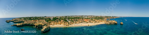 Aerial view of amazing Praia dos Paradinha beach, Albufeira, Algarve, Portugal