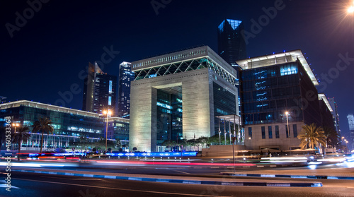 Canvas Print cityscape night view from Dubai International Financial Centre