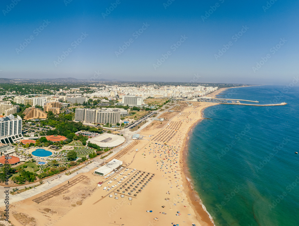 Aerial beach view of Vilamoura and Praia de Falesia, Algarve, Portugal Aerial beach view of Vilamoura and Praia de Falesia, Algarve, Portugal