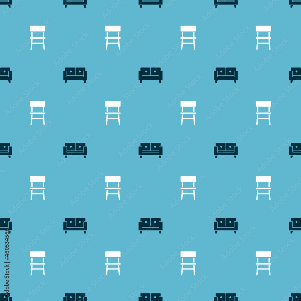 Set Sofa and Chair on seamless pattern. Vector