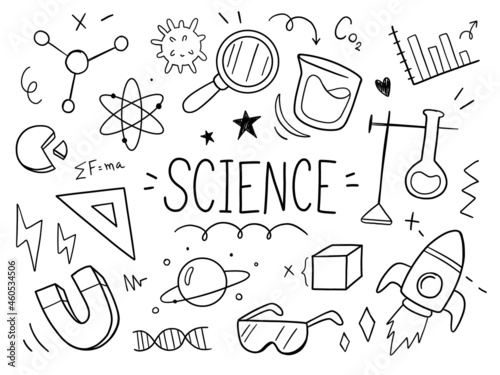 Science drawn hand doodle vector set. vector illustration
