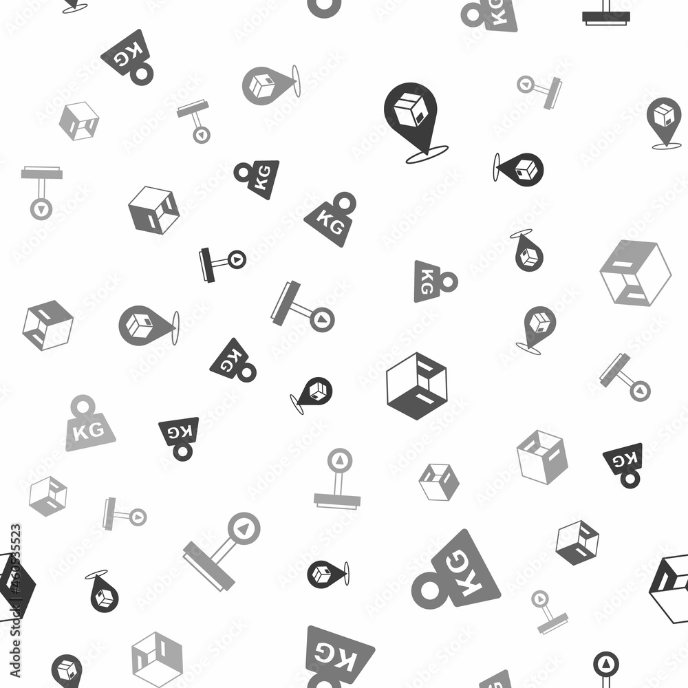 Set Location with cardboard box, Weight, Carton and Scale on seamless pattern. Vector Set Location with cardboard box, Weight, Carton and Scale on seamless pattern. Vector