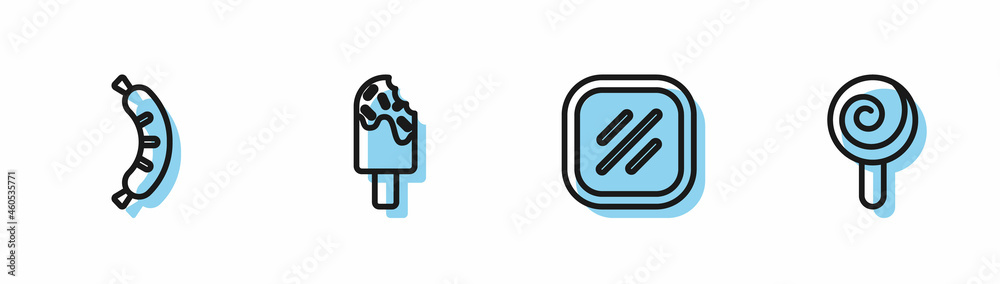 Set line Steak meat, Hotdog, Ice cream and Lollipop icon. Vector Set line Steak meat, Hotdog, Ice cream and Lollipop icon. Vector