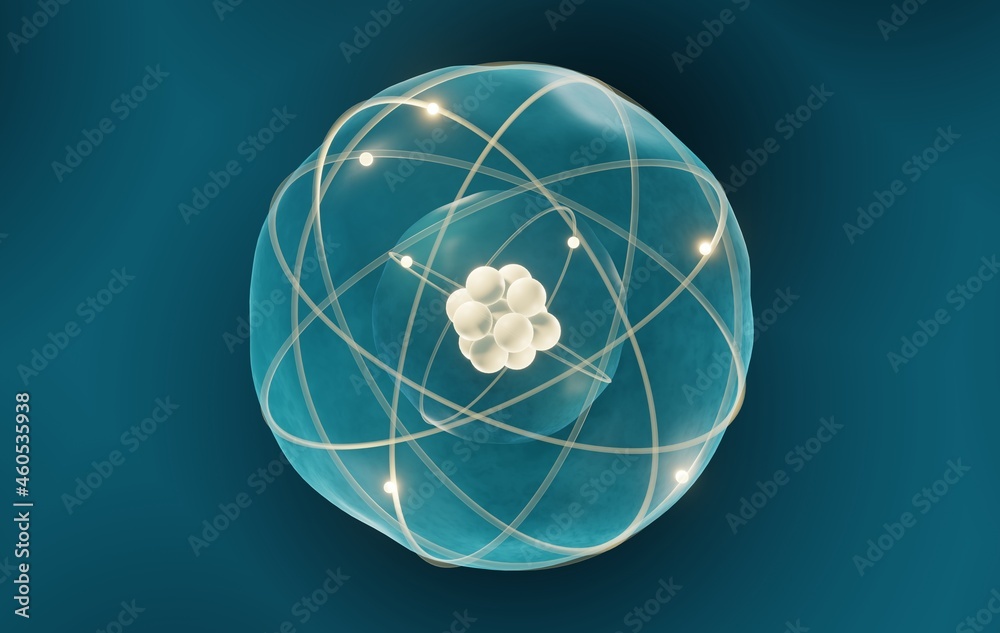 Atom structure model with electron shells - obrazy, fototapety, plakaty 