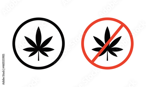 Vector cannabis leaf silhouette. Marijuana. No Marijuana, no drugs. Cannabis leaf prohibition sign, vector illustration.